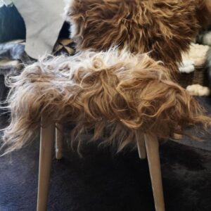 A European Made Beechwood Stool - Covered in Genuine Dark Topped Long Wool Icelandic Sheepskin