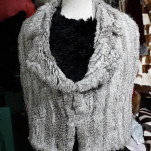 A Classic Style - A Lovely Soft Grey Knitted Rabbit Fur Vest - SIze 14 to 16