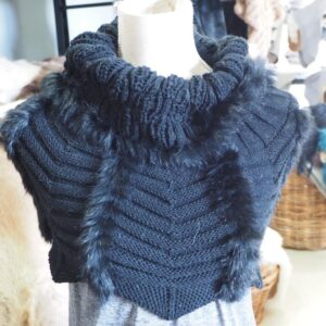 Beautiful Black Elasticized Rabbit Fur Trimmed Shawl - A Versatile Accessory