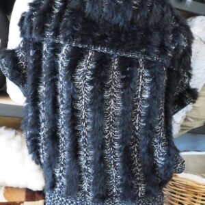 Beautiful Boat Neck Rabbit Fur Trimmed Black & White transeasonal Jumper