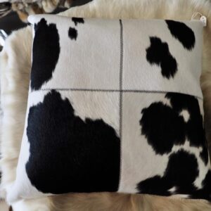 Classic Style - A Black and White 50cm Square 4 patch double sided Premium Brazilian Cowhide Cushion Cover