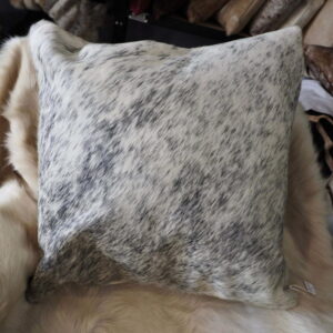 A Beautiful Speckled Black on White 50cm Sq Cowhide Cushion
