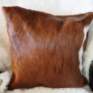 A Lovely Brown Based Tri Coloured 40cm Sq Cowhide Cushion