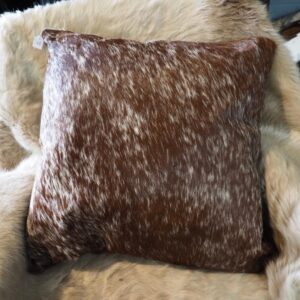 A Beautiful Brown and White Salt and Pepper 50cm Sq Cowhide Cushion
