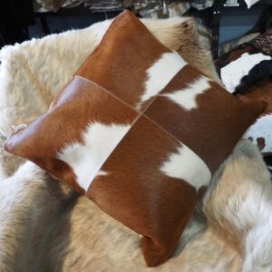 A Beautiful 4 patch 50cm Square Brown & White Cowhide Cushion