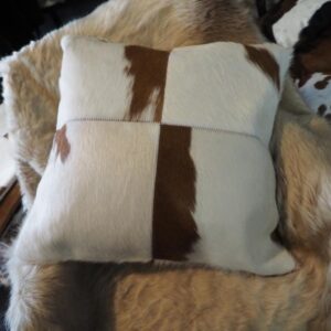 A Beautiful and Bold Brown and White 50cm Sq Cowhide Cushion