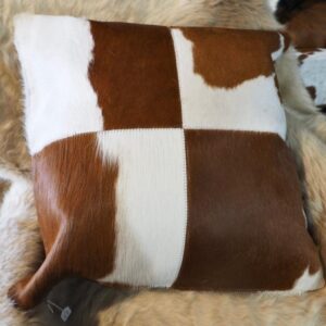 A Stunning Brown and White 50cm Square Cowhide Cushion