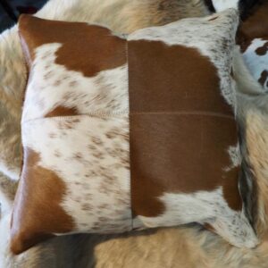 A Lovely Partly Speckled Brown and White 50cm Sq Cowhide Cushion