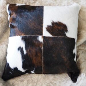 A Stunning 50cm Sq 4 Patch Tri Coloured Cowhide Cushion