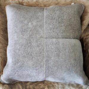 Beautiful 50cm Square Fine Steel Grey 4 Patch Cowhide Cushion