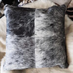 A Gorgeous Soft Black & White Salt and Pepper 50cm Sq Cowhide Cushion
