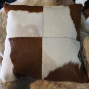 A Gorgeous Brown and White Patch 50cm Sq Cowhide Cushion