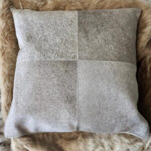 A Beautiful 50cm Square 4 Patch Soft Steel Grey Cowhide Cushion