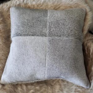 A Beautiful Soft Steel Grey 4 Patch 50cm Square Cowhide Cushion