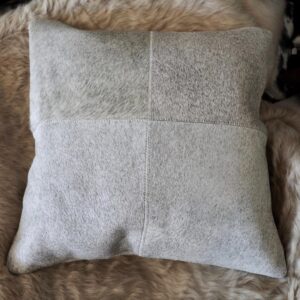 A Lovely Soft Steel Grey 4 Patch 50cm Square Cowhide Cushion