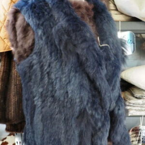 Lovely Soft Deep Blue Hand Created Rabbit Fur Vest with a Gorgeous Flowing Waterfull Tanuki Ruff -