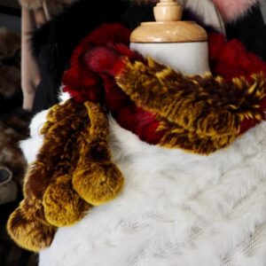 Red and a Golden Mustard Yellow  - A Lovely detailed Rabbit Fur Neck Scarf - Stay warm with style this winter