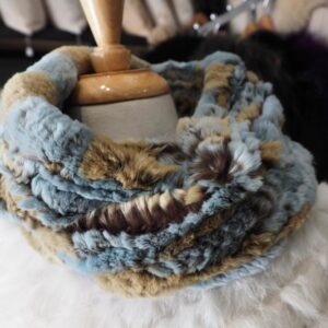 Soft & Sophisticated - A Gorgeous Blue Sky and Fawn  Rex Rabbit Fur Infinity Scarf/Cowl
