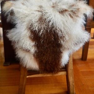 Beautiful Natural Brown and White Feather Soft Mongolian Lambswool Rug