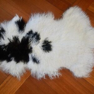 A Lovely Feather Soft Natural Black and White Mongolian Lambswool Rug - A Tactile Delight