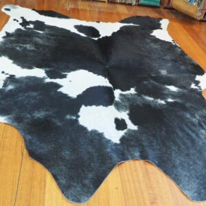 A Beautiful White Brushed on Black Premium Hand Selected Cowhide Rug