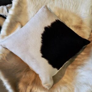 A Beautiful  40 cm Sq Black and White Cowhide Cushion