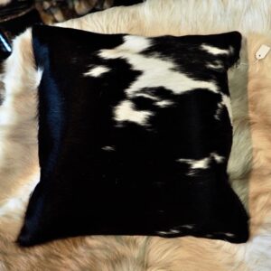 Jet Black  & White 40cm Premium Cowhide Cushion Cover -