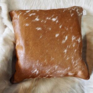 A Wonderful Lightly Speckled Brown  and White 40cm Sq Premium Cowhide Cushion Cover