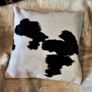 A Gorgeous Black on White 40cm Sq Premium Cowhide Cushion Cover