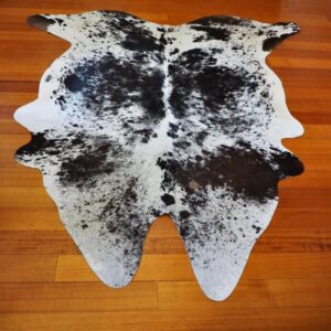 A Lovely Jet Black  White Salt & Pepper Cowhide Rug