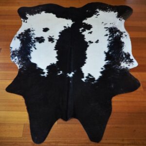 A Beautiful Coat Of Glossy Black and White  - Stunning Balanced Markings - A Lovely Mid Sized Cowhide Rug
