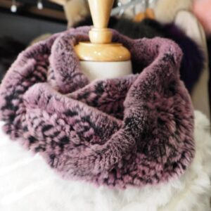 Effortless Style - A Beautiful Thick, Soft and Luxurious Frosted Wine over Black -  Rex Rabbit Fur Infinity Scarf