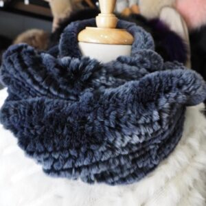 Deep Winter Blue over Black - A Super Soft and Warm Rex Rabbit Fur Infinity Scarf