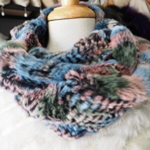Lovey Soft Blue Based  Rex Rabbit Fur Infinity Scarf Cowl