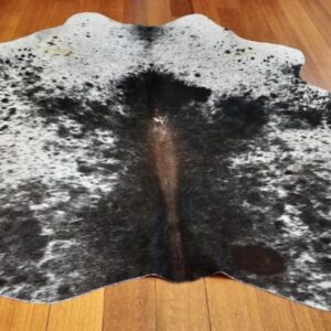 A Striking Red Centre Blaze - A Lovely Tri Coloured Salt & Pepper Apartment Size Natural Cowhide Rug