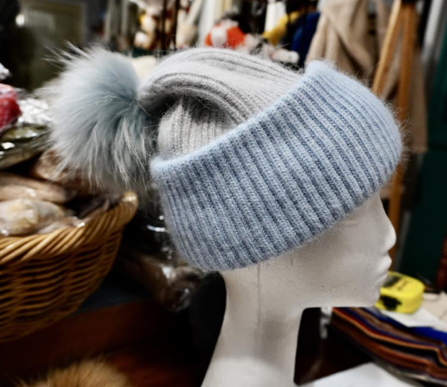 Extra Thick Soft & warm Genuine Rabbits Wool Blue & Grey Toned Beanie