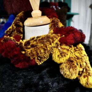 A Stunning Ruby REd & Gold Rabbit Fur Scarf