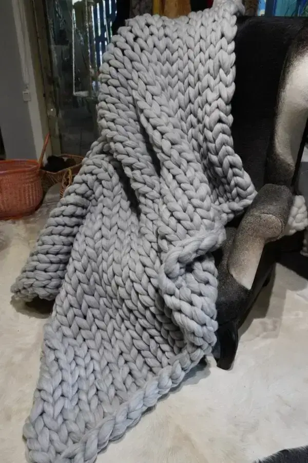 Gorgeous Pale  Grey. 1500mm x 1000mm Chunky Knit Throw