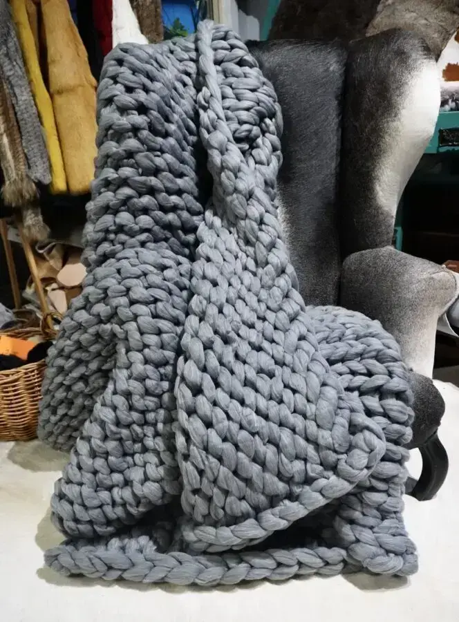 Stunning Steel  Grey 1800mm x 1600mm Chunky Knit Throw Rug