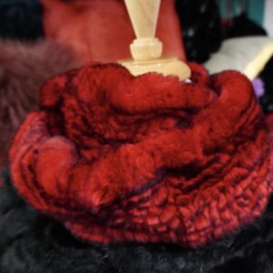 Black Frosting over Fire Engine Red - A Stunning Rex Rabbit Fur Infinity Scarf