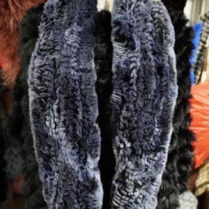 A Soft Deep Blue with a Black Frosting - A Beautiful Rex Rabbit Fur Infinity Scarf