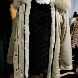 A Beautiful Lightweight Light Camel Rabbit Fur Lined Parka