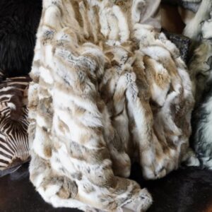 Beautiful & Soft Natural Brown & White 1800mm x 1600mm Rabbit Fur Throw / Blanket/ Bedspread