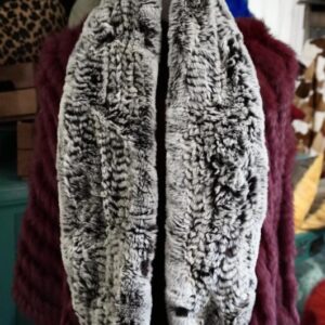 White Frost over Cocoa Brown - A Beautiful Rex Rabbit Fur Infinity Scarf