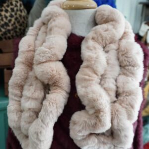 The Palest of Pinks - A Beautiful Crochet Detailed Rex Rabbit Fur Scarf