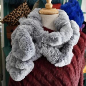 Steel Grey & Super Soft - A Beautiful Crochet Detailed Rex Rabbit Fur Scarf