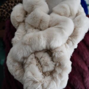 Rich Cream Colouring & Ever so Soft  - A Beautiful Crochet Detailed Rex Rabbit Fur Scarf