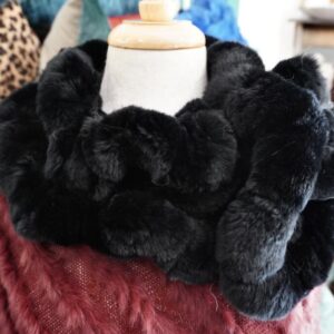 Jet Black & Timelessly Beautiful - A Gorgeous Crochet Detailed Rex Rabbit Fur Scarf