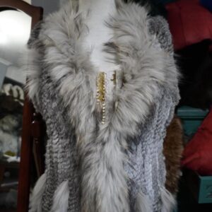 Totally Stunning & Absolutely Gorgeous Natural Grey Rabbit Fur Vest with a Wonderful Tanuki Trim