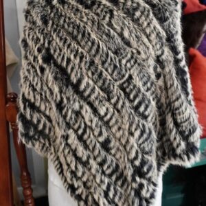 Beige Frost over Black - A Beautiful Take you Anywhere Rabbit Fur Poncho
